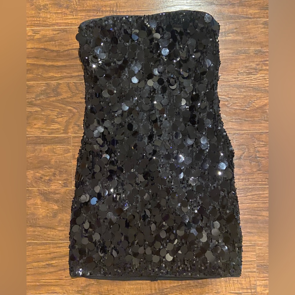 Black Sequin Strapless Dress (worn once)